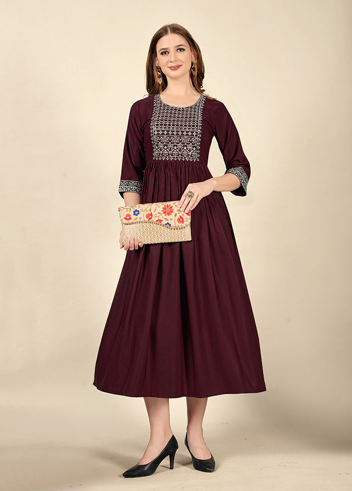 Wine Readymade Cotton Kurti - Indian Silk House Agencies