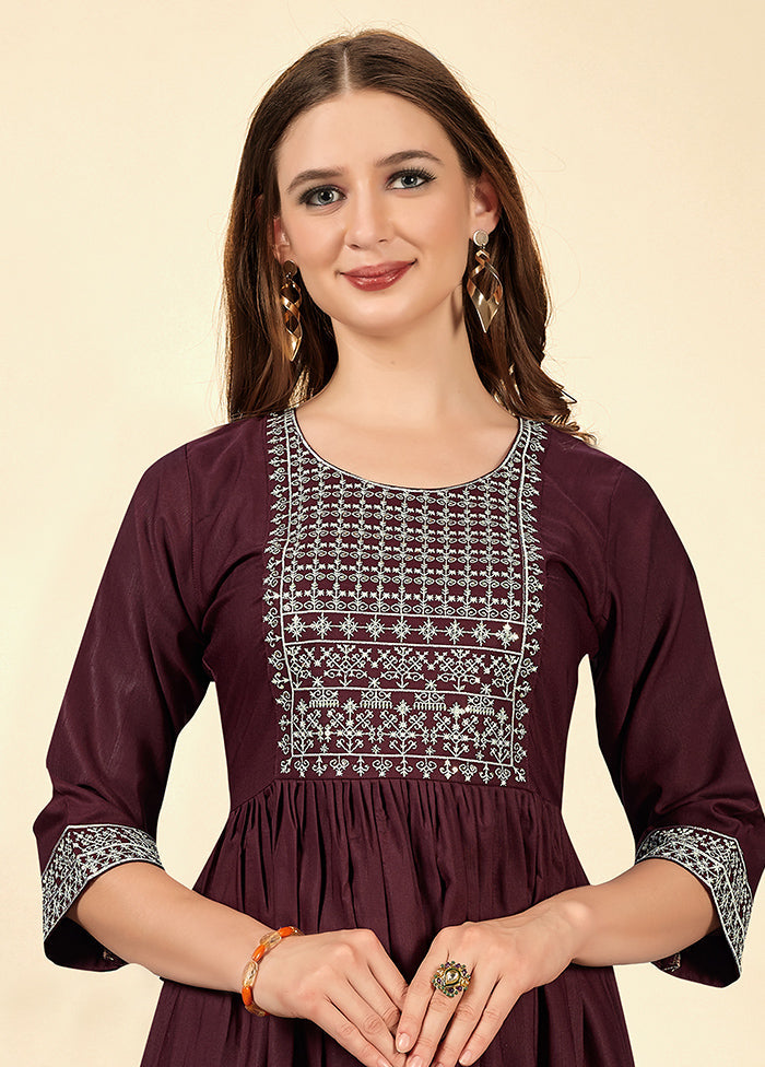 Wine Readymade Cotton Kurti - Indian Silk House Agencies