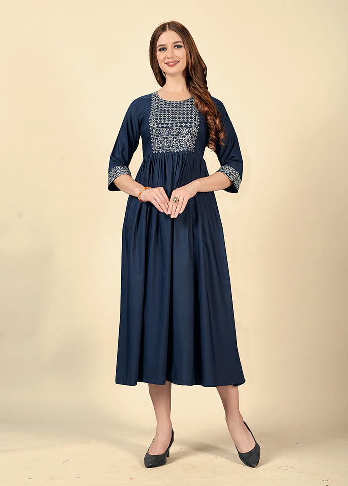 Blue Readymade Cotton Kurti - Indian Silk House Agencies