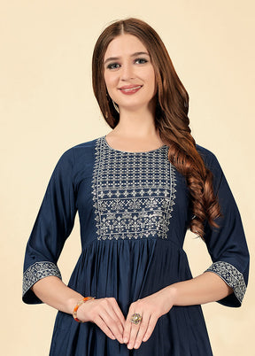 Blue Readymade Cotton Kurti - Indian Silk House Agencies