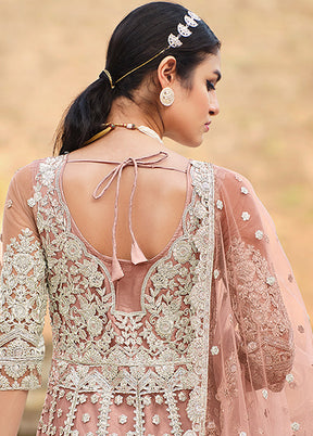 3 Pc Peach Semi Stitched Net Suit Set - Indian Silk House Agencies