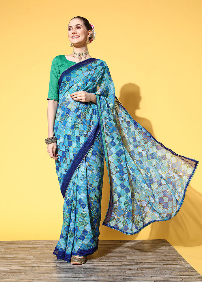 Blue Georgette Saree With Blouse Piece - Indian Silk House Agencies