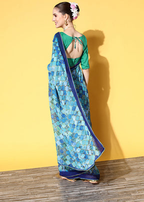 Blue Georgette Saree With Blouse Piece - Indian Silk House Agencies