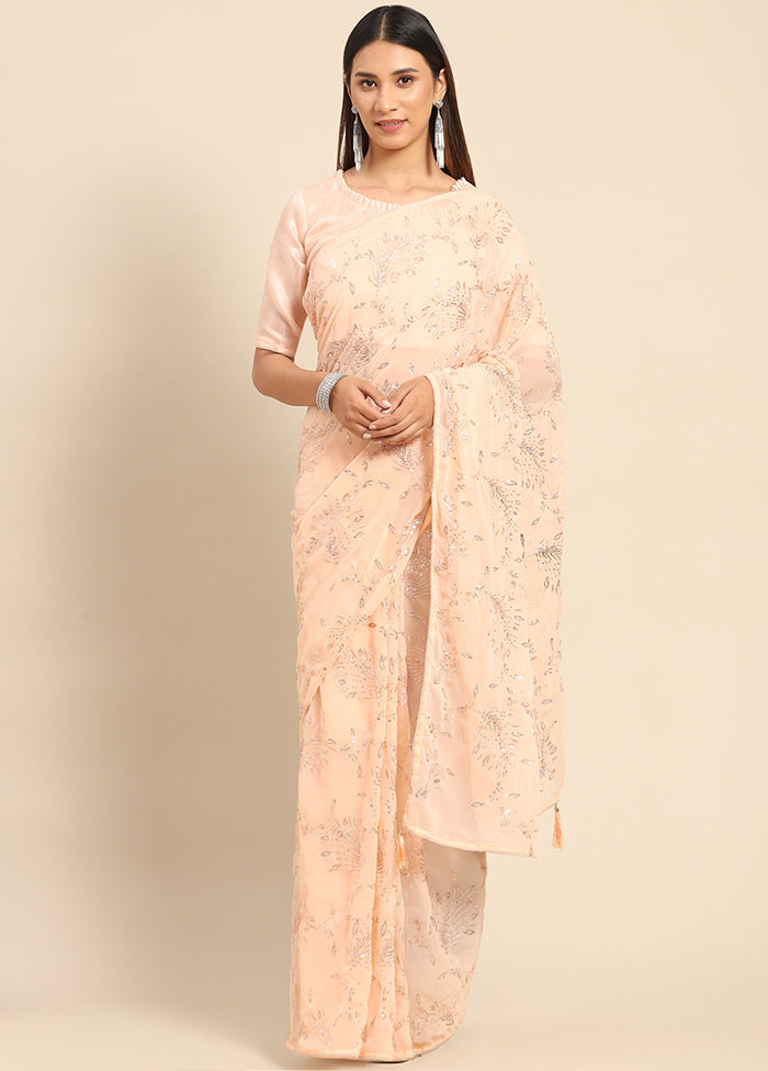 Peach Georgette Saree With Blouse Piece - Indian Silk House Agencies