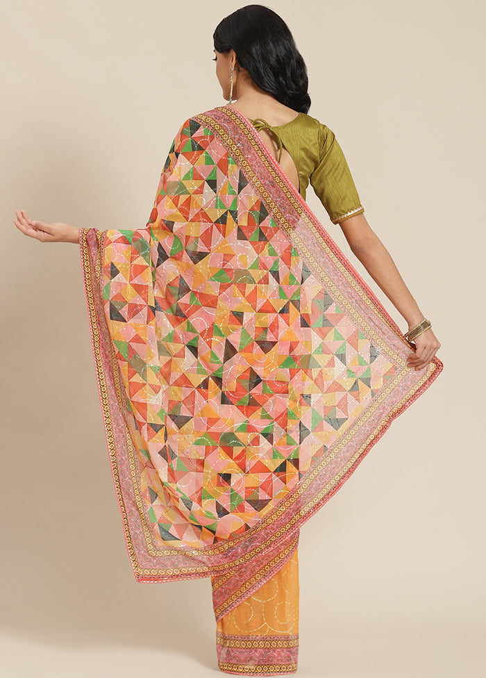 Mustard Georgette Saree With Blouse Piece - Indian Silk House Agencies