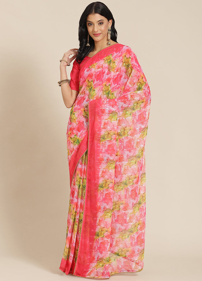 Pink Georgette Saree With Blouse Piece - Indian Silk House Agencies