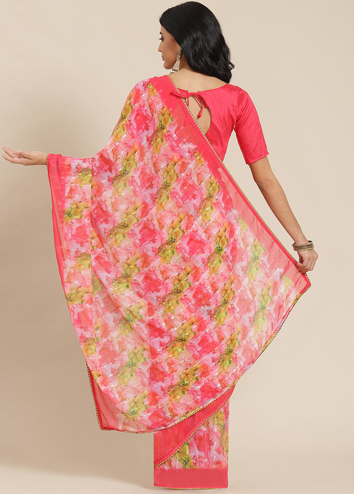 Pink Georgette Saree With Blouse Piece - Indian Silk House Agencies