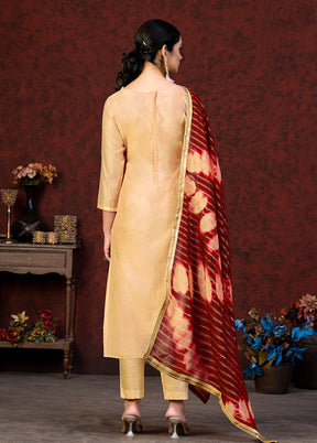 3 Pc Yellow Semi Stitched Chanderi Suit Set - Indian Silk House Agencies