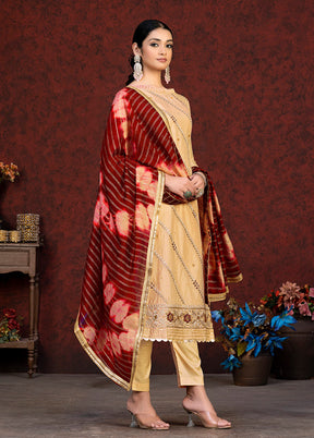 3 Pc Yellow Semi Stitched Chanderi Suit Set - Indian Silk House Agencies