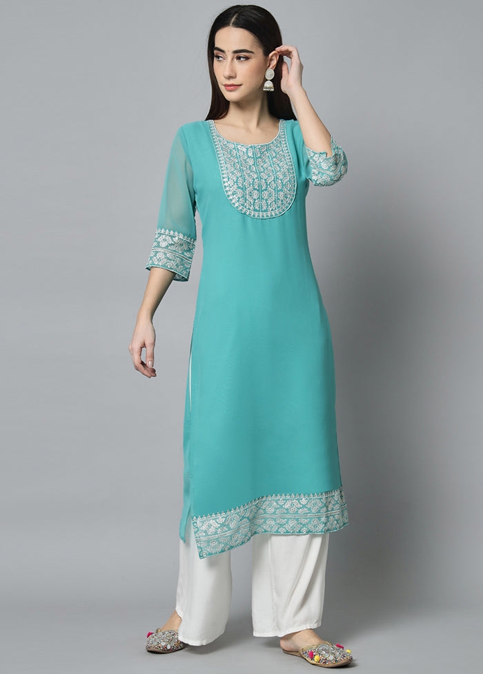 Sky Blue Readymade Georgette Kurti - Indian Silk House Agencies