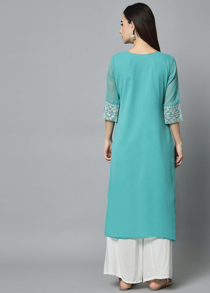 Sky Blue Readymade Georgette Kurti - Indian Silk House Agencies