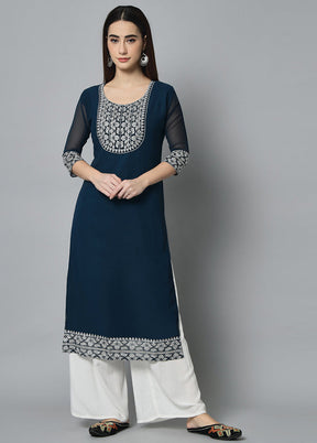 Navy Blue Readymade Georgette Kurti - Indian Silk House Agencies