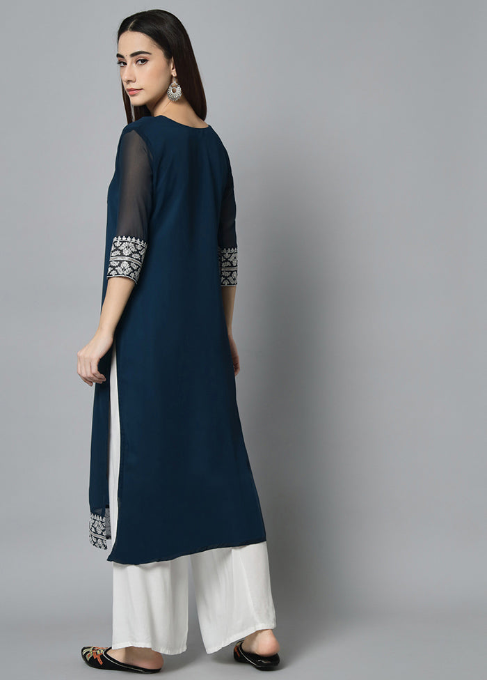 Navy Blue Readymade Georgette Kurti - Indian Silk House Agencies