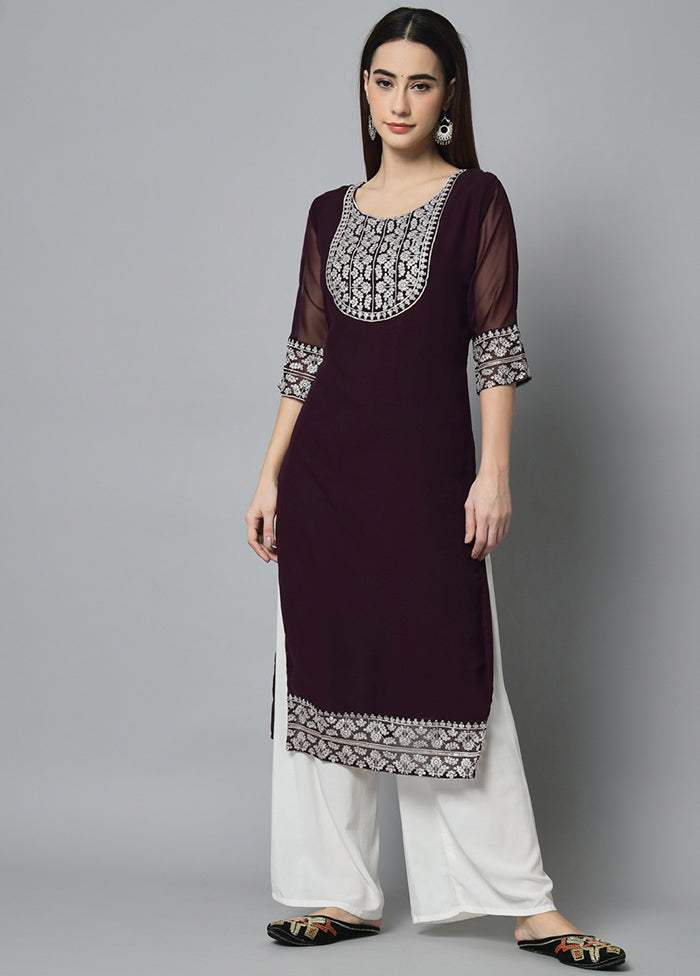 Wine Readymade Georgette Kurti - Indian Silk House Agencies