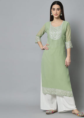 Pista Green Readymade Georgette Kurti - Indian Silk House Agencies