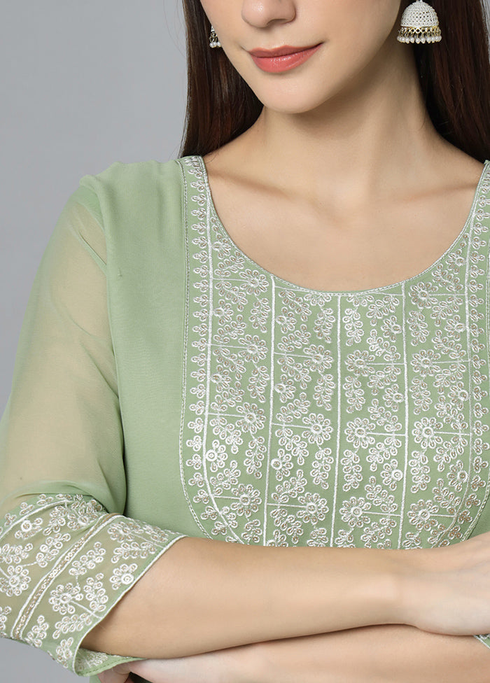 Pista Green Readymade Georgette Kurti - Indian Silk House Agencies