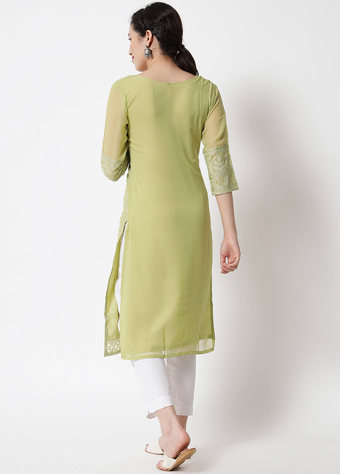 Pista Green Readymade Georgette Chikankari Kurti - Indian Silk House Agencies