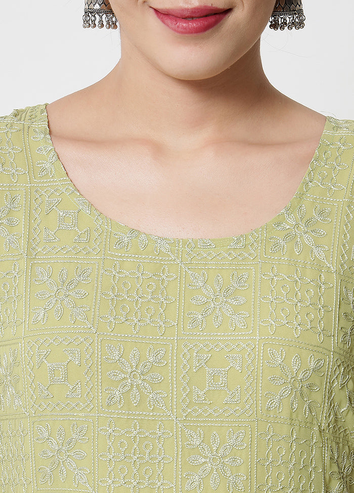 Pista Green Readymade Georgette Chikankari Kurti - Indian Silk House Agencies