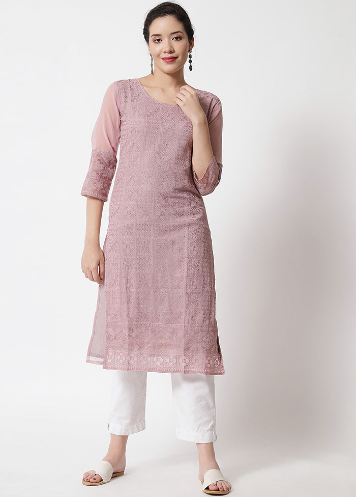 Purple Readymade Georgette Chikankari Kurti - Indian Silk House Agencies