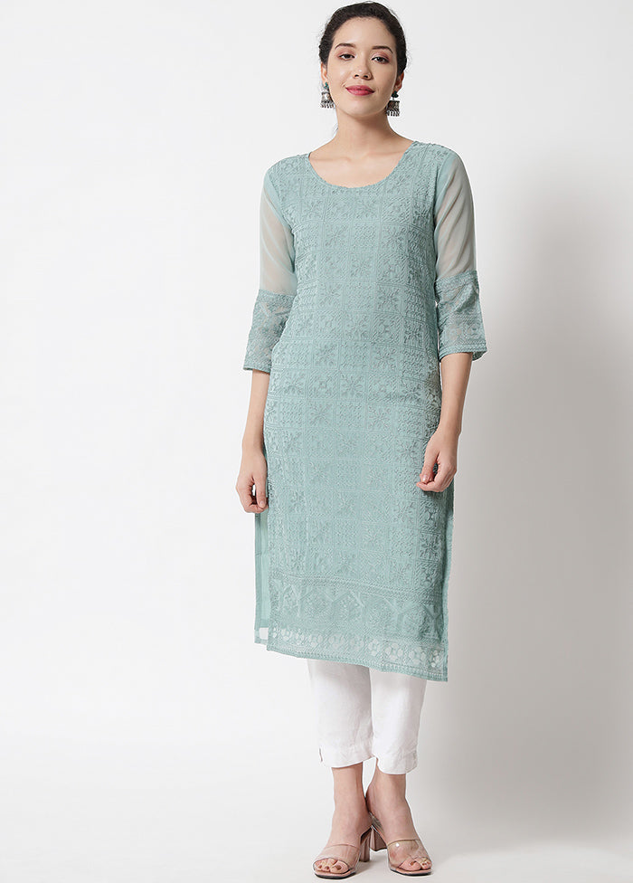 Grey Readymade Georgette Chikankari Kurti - Indian Silk House Agencies