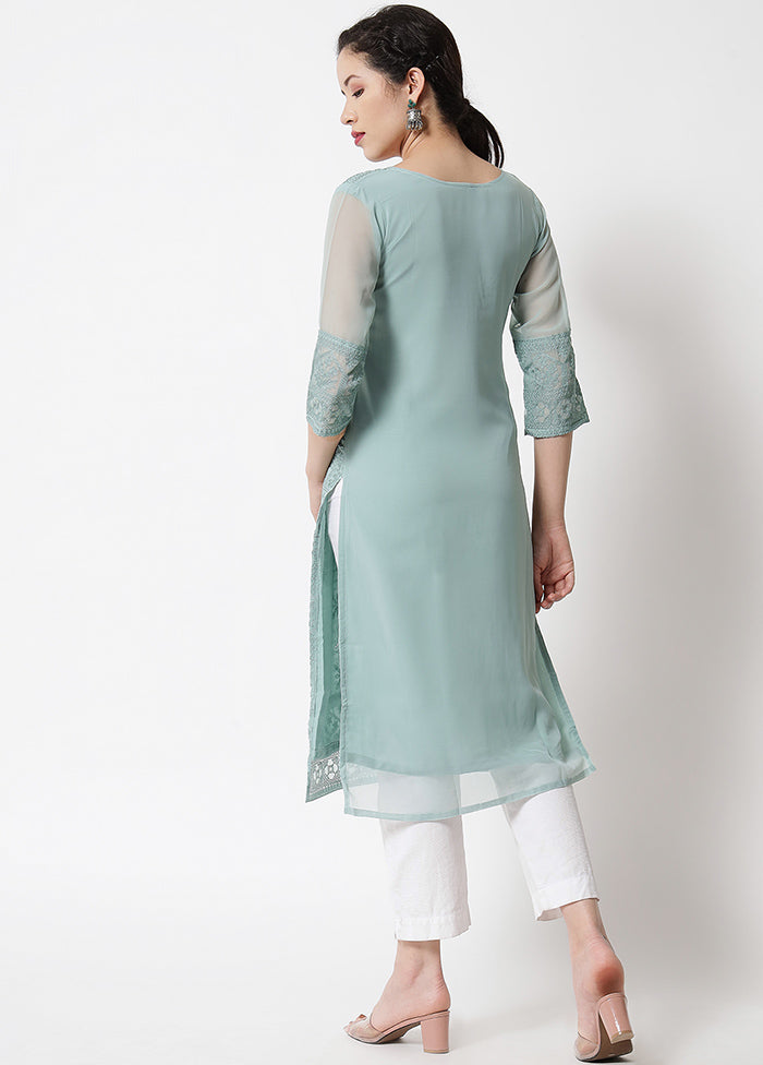 Grey Readymade Georgette Chikankari Kurti - Indian Silk House Agencies