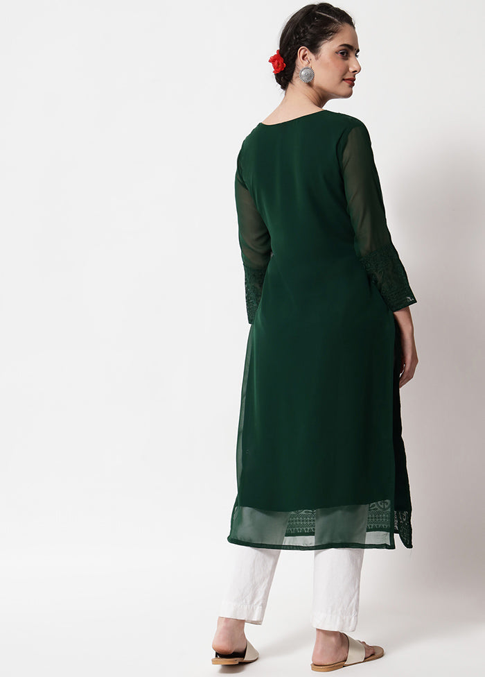 Green Readymade Georgette Chikankari Kurti - Indian Silk House Agencies