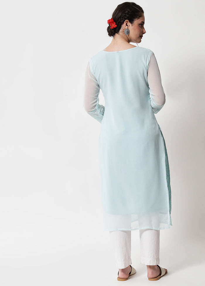 Sky Blue Readymade Georgette Chikankari Kurti - Indian Silk House Agencies