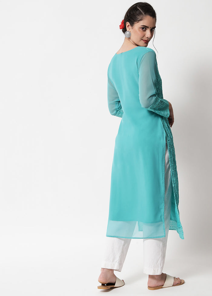 Sea Green Readymade Georgette Chikankari Kurti - Indian Silk House Agencies