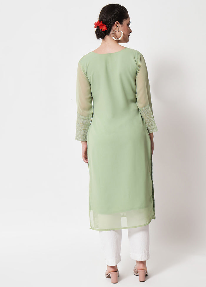 Pista Green Readymade Georgette Chikankari Kurti - Indian Silk House Agencies