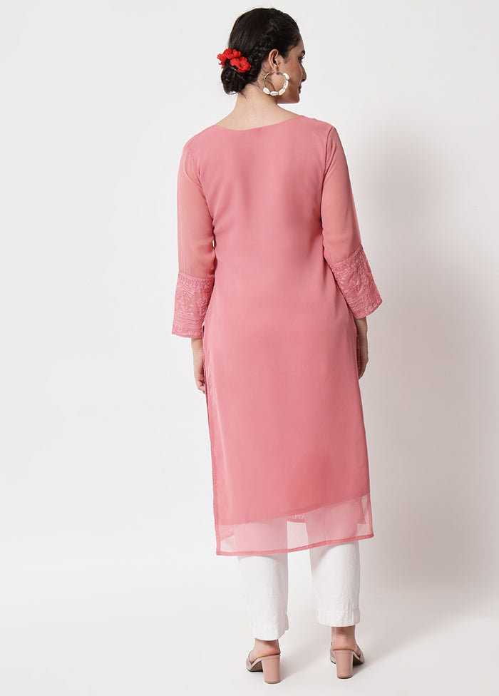 Pink Readymade Georgette Chikankari Kurti - Indian Silk House Agencies