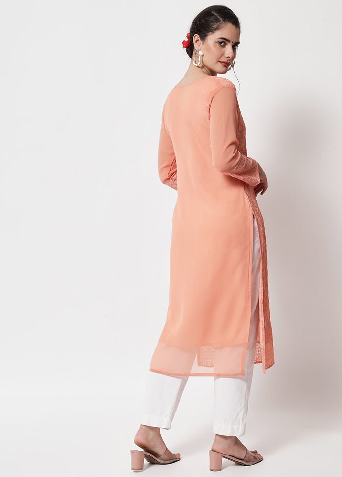 Peach Readymade Georgette Chikankari Kurti - Indian Silk House Agencies