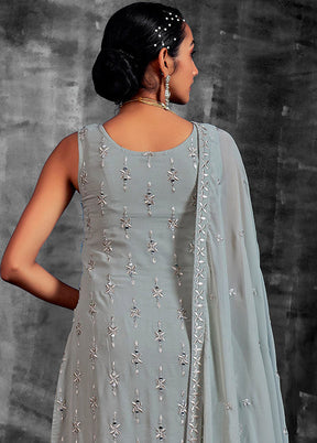 3 Pc Grey Readymade Georgette Suit Set - Indian Silk House Agencies