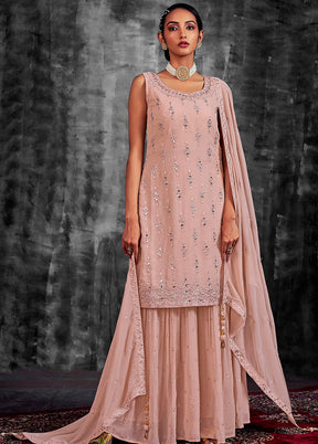 3 Pc Peach Readymade Georgette Suit Set - Indian Silk House Agencies