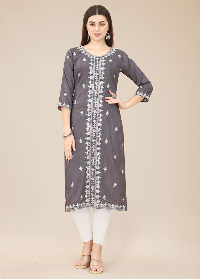 Grey Readymade Silk Kurti