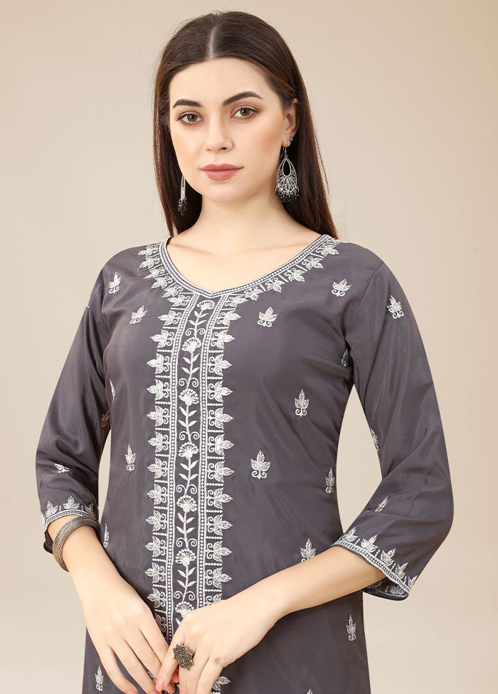 Grey Readymade Silk Kurti