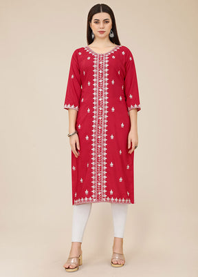 Maroon Readymade Silk Chikankari Kurti