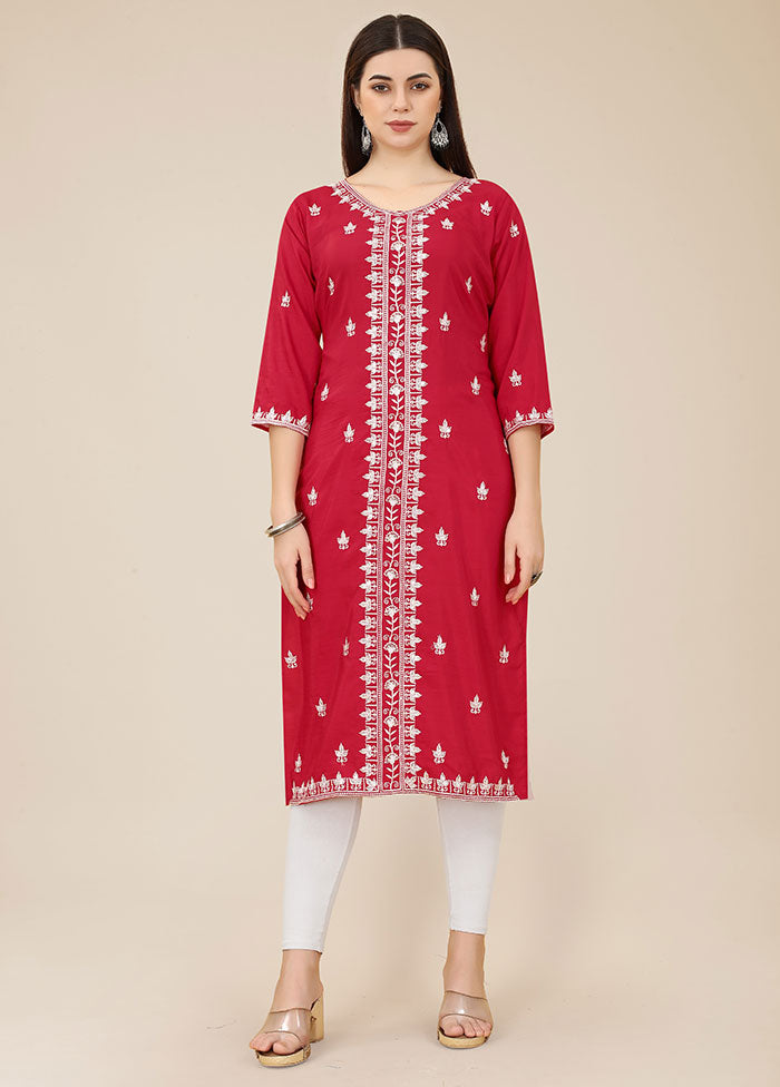 Maroon Readymade Silk Chikankari Kurti