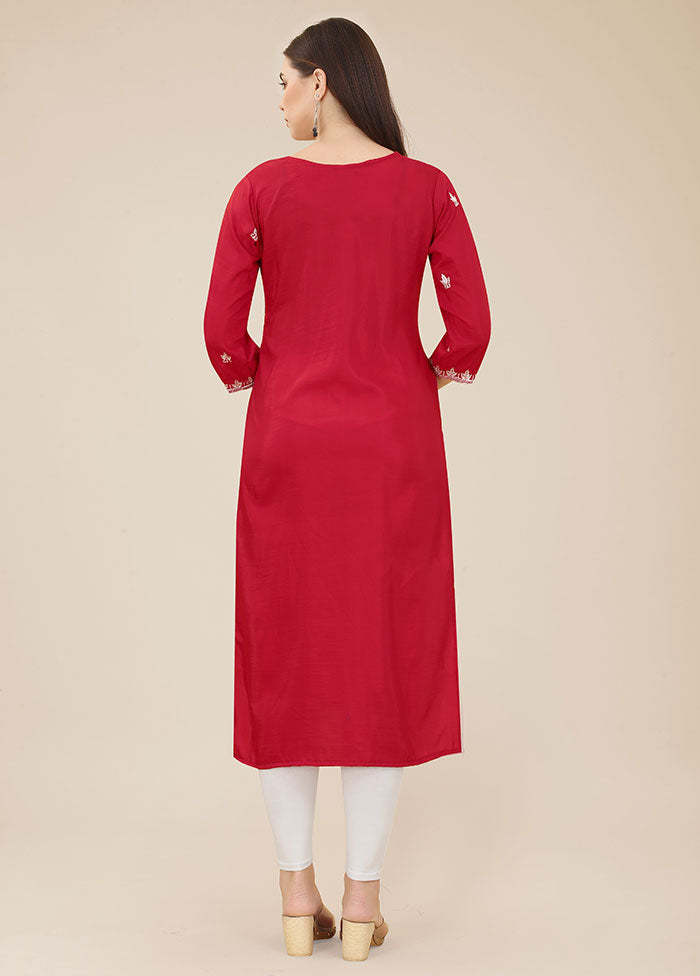 Maroon Readymade Silk Chikankari Kurti