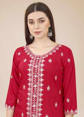 Maroon Readymade Silk Chikankari Kurti