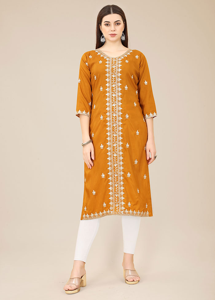 Mustard Readymade Silk Kurti