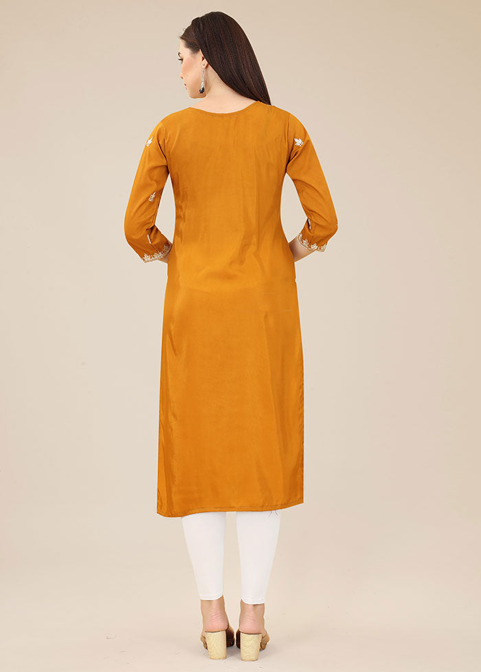 Mustard Readymade Silk Kurti