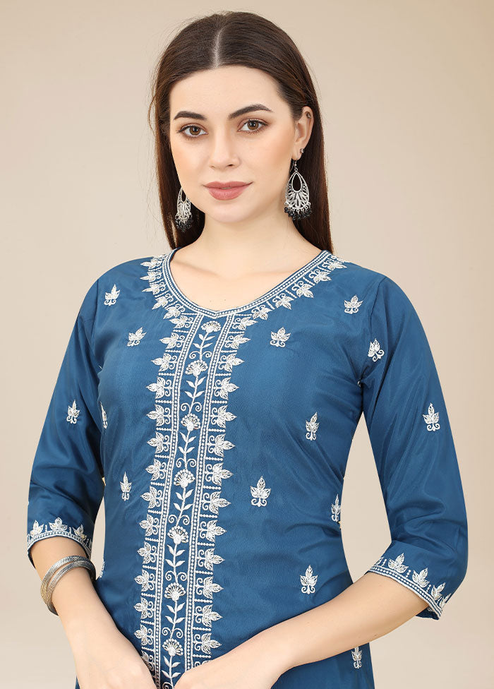 Blue Readymade Silk Kurti - Indian Silk House Agencies