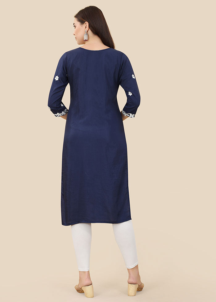 Blue Readymade Silk Chikankari Kurti