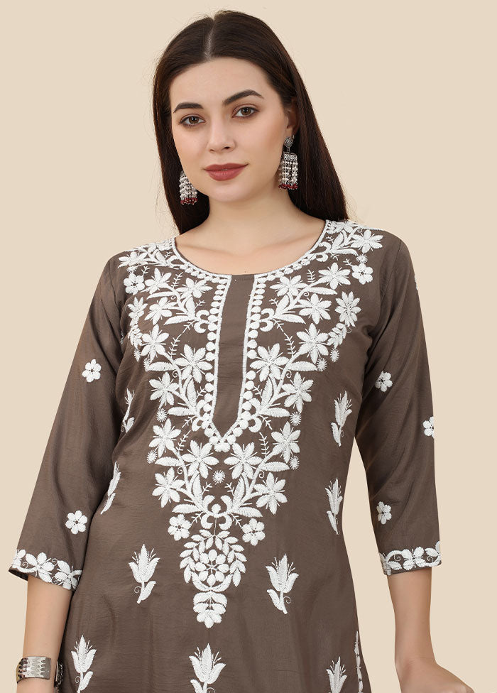 Brown Readymade Silk Kurti - Indian Silk House Agencies