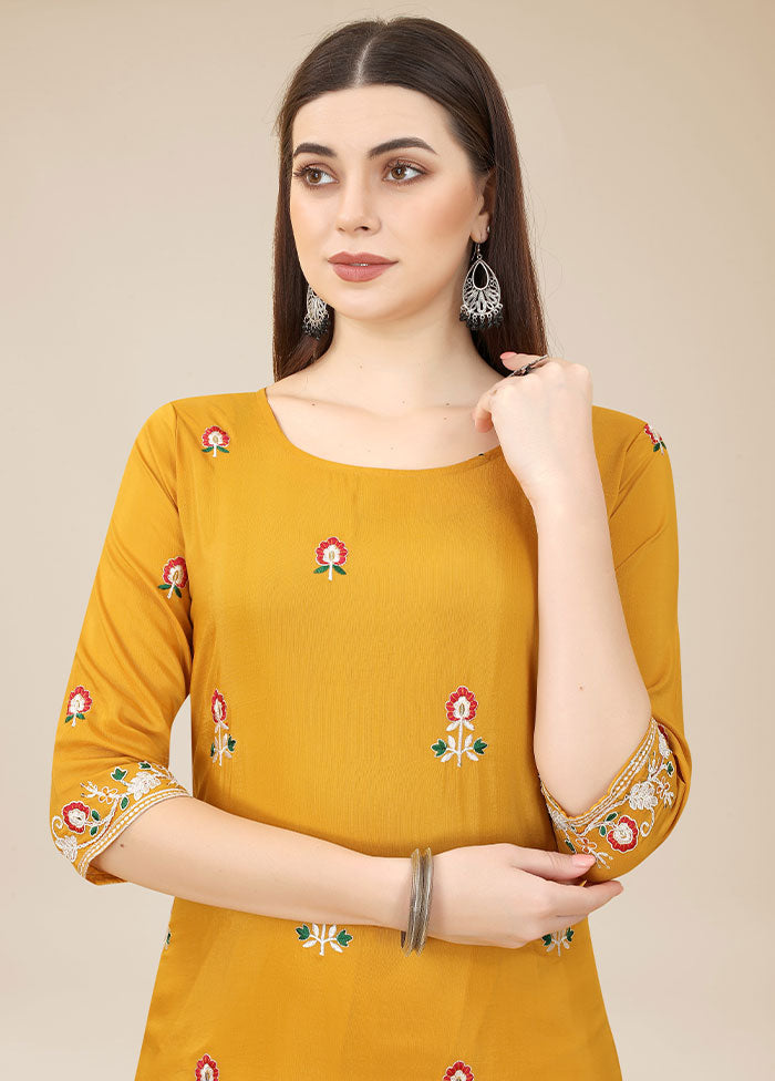 Yellow Readymade Silk Kurti