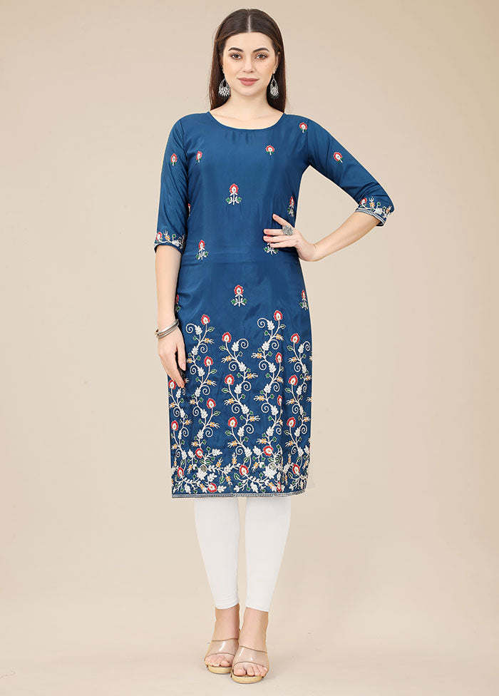 Blue Readymade Silk Kurti - Indian Silk House Agencies