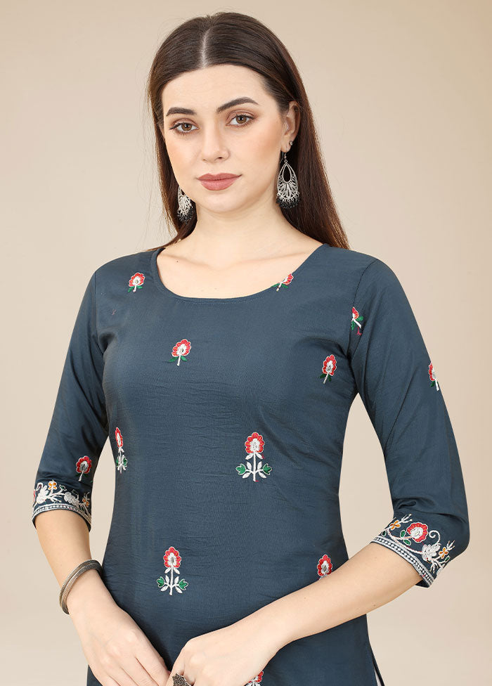 Grey Readymade Silk Kurti