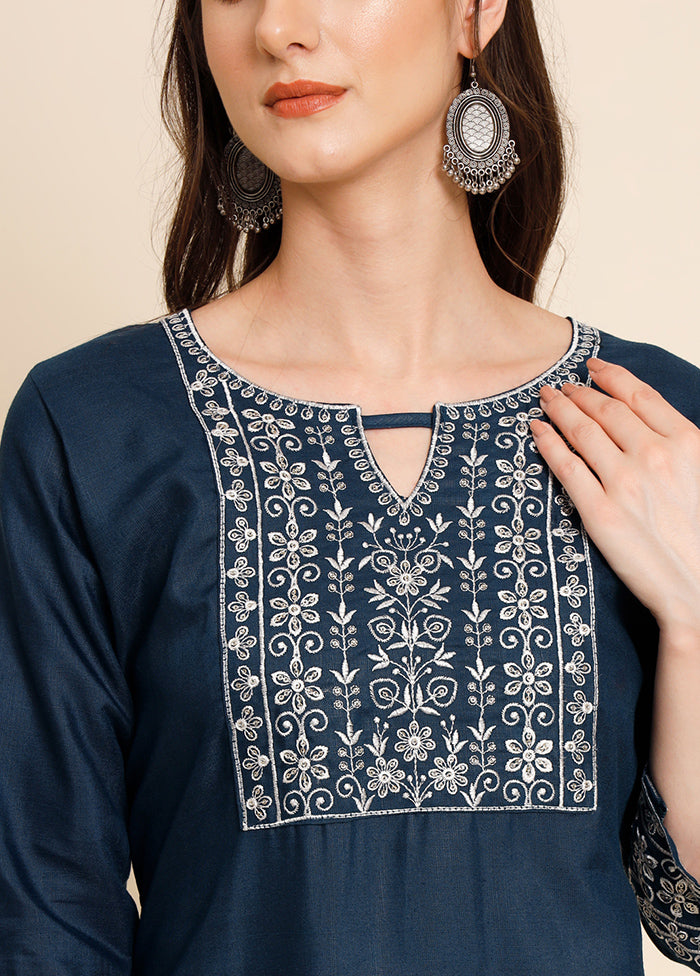 Navy Blue Readymade Cotton Kurti