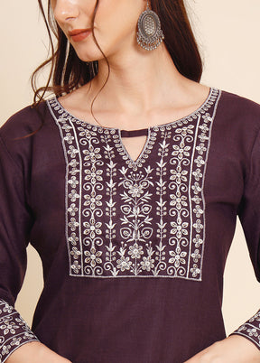 Wine Readymade Cotton Kurti