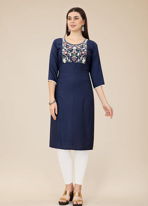 Navy Blue Readymade Silk Kurti - Indian Silk House Agencies